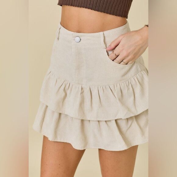 957. DOUBLE TIERED CORDUROY MINI SKORT - Picture 1 of 6